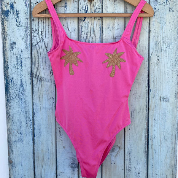 Ginevra Palm Patch Pink Swimsuit Front